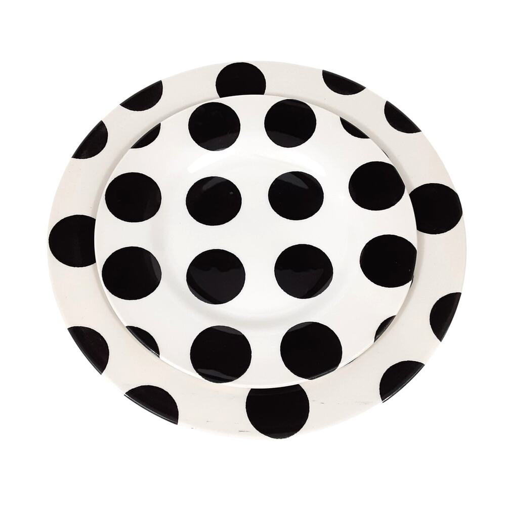 Royal Stafford England Monochrome Polka Dots Place Setting 2pc 11in/8.5in Plates